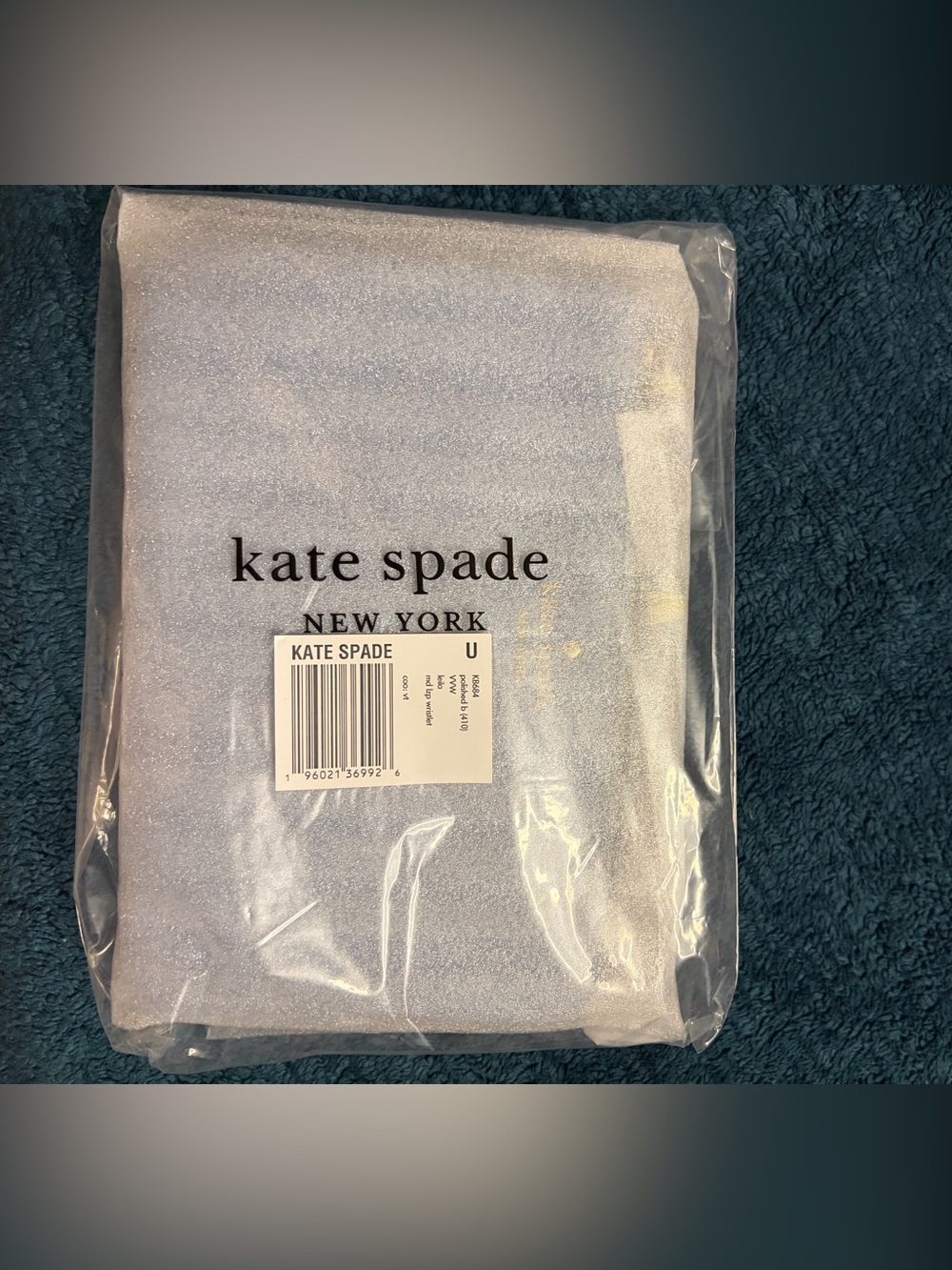 Kate Spade Medium Zipper Pebbled Leather Wristlet in Polished Blue w/ Gold Logo